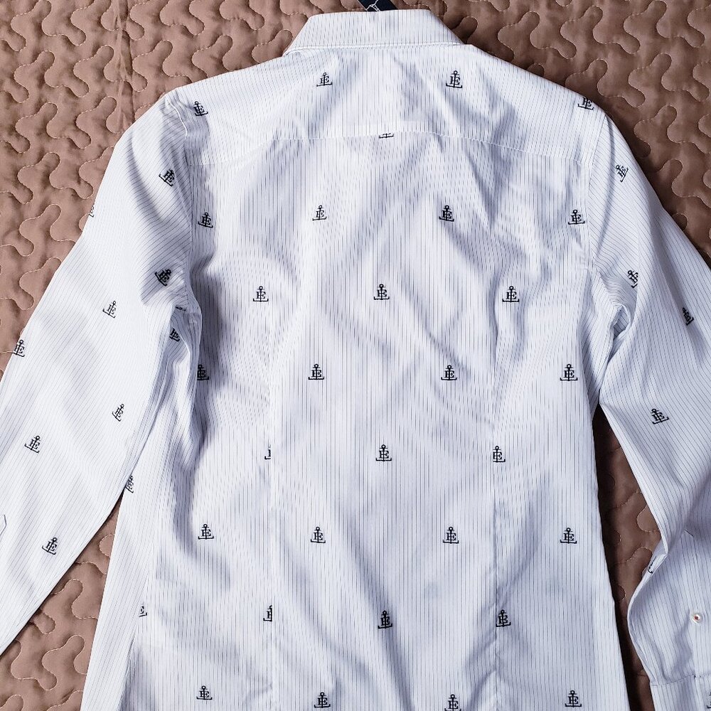 Lands' End Nautical Anchor Logo Non Iron Button Up White Striped Shirt - Picture 13 of 13